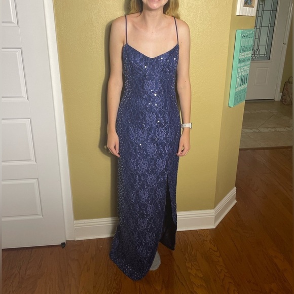 Loralie Blue Sequin Maxi Dress Vintage ‘91 with Slit - Picture 1 of 8